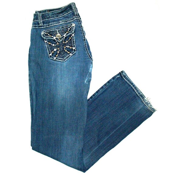 L.A. Idol USA - Iron Cross on Back Pocket - Distressed Patched Denim Jeans 32X32 - Picture 13 of 13